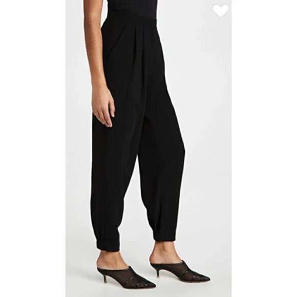 New Cinq A Sept Elaina Crepe Pleated Waist Tapered Elastic Hem Black Pants 00 - Picture 4 of 16